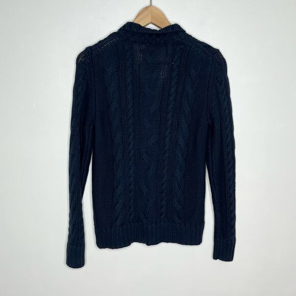L.L. Bean Cable Knit Cardigan Sweater Womens SP Navy Full Zip Cotton Fisherman - Picture 6 of 9